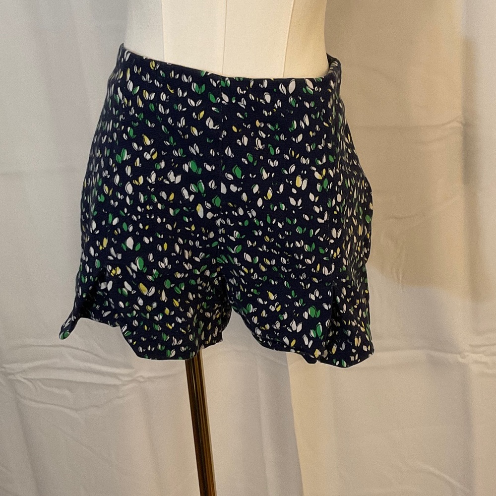 Zara Navy and Green Patterned High Waist Shorts